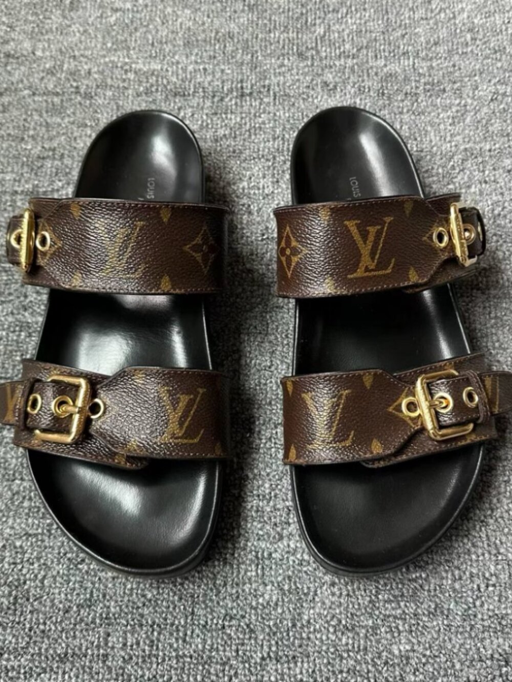 Louis Vuitton Monogram Double Buckle Slide Sandals